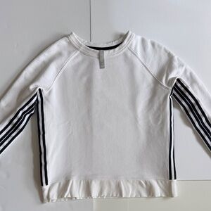 Athleta 24/7 White Raglan Sweatshirt XS Black Striped Sleeves Cotton Fleece